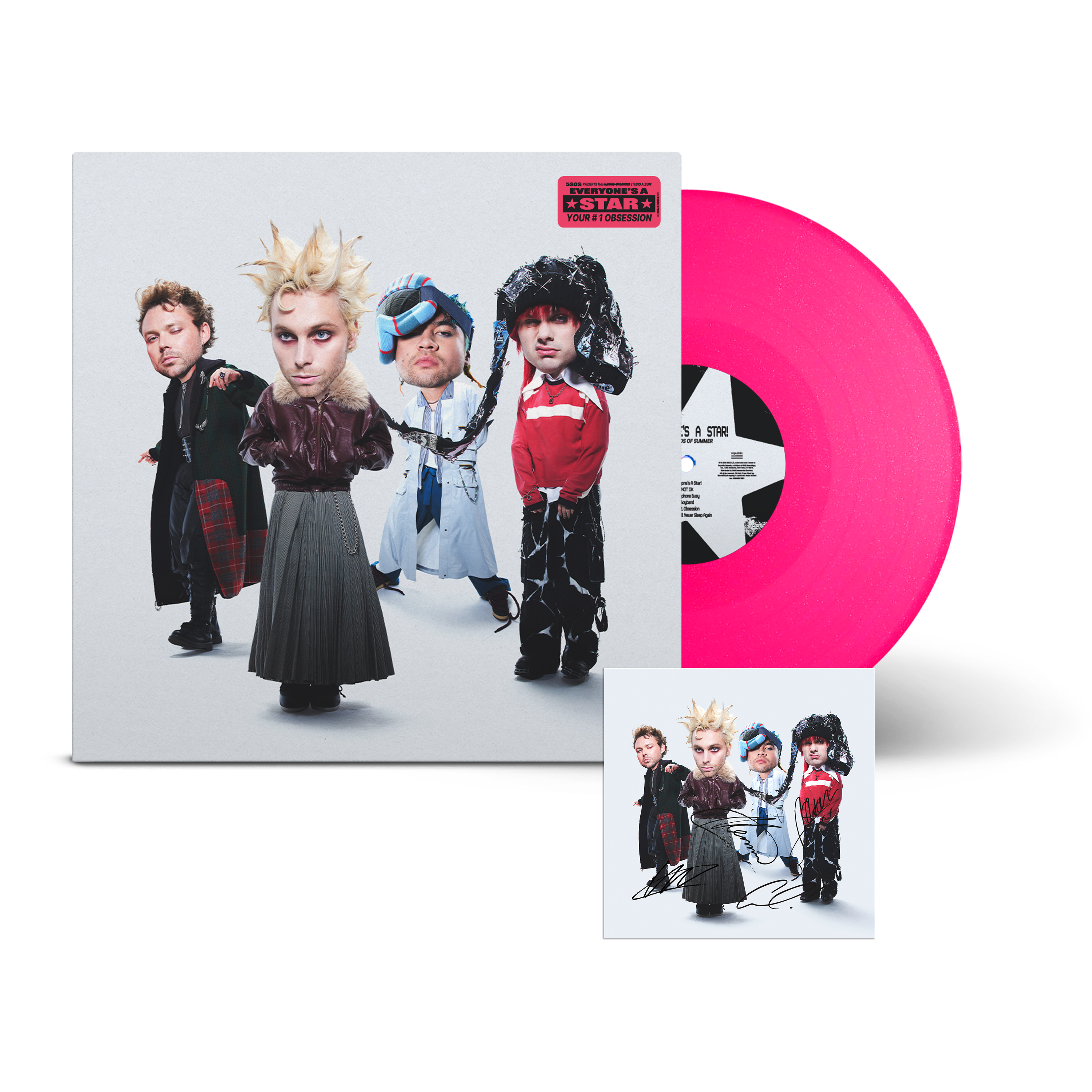 EVERYONE'S A STAR! Exclusive Hot Pink Glitter Vinyl + CD sized Signed Art Card