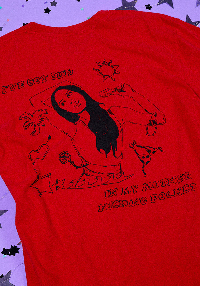 oversized sun in my mother fucking pocket t-shirt in red - UMusic