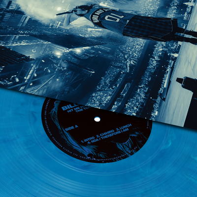 Vinyl record close up shot of Billie Eilish Live Blue Vinyl