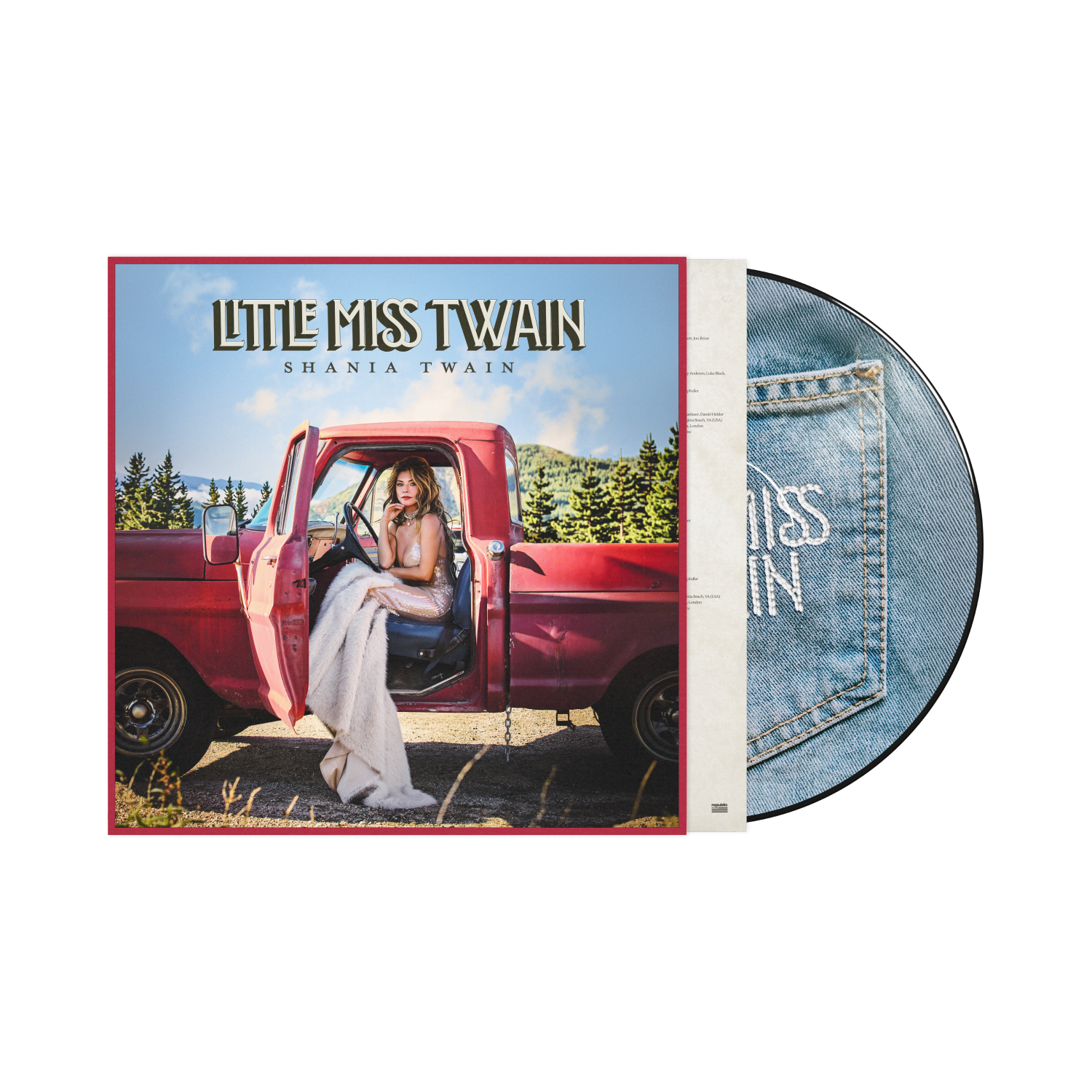 Album cover for 'Little Miss Twain' by Shania Twain featuring a woman in a red truck.
