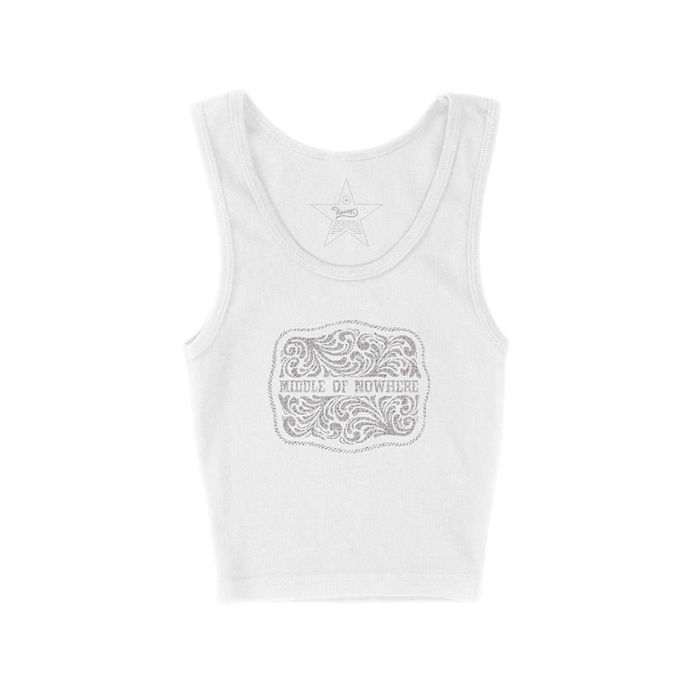 Rhinestoned Buckle Tank (White)