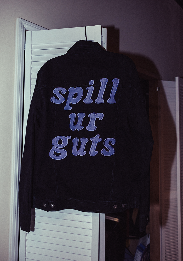 spill ur guts black denim jacket