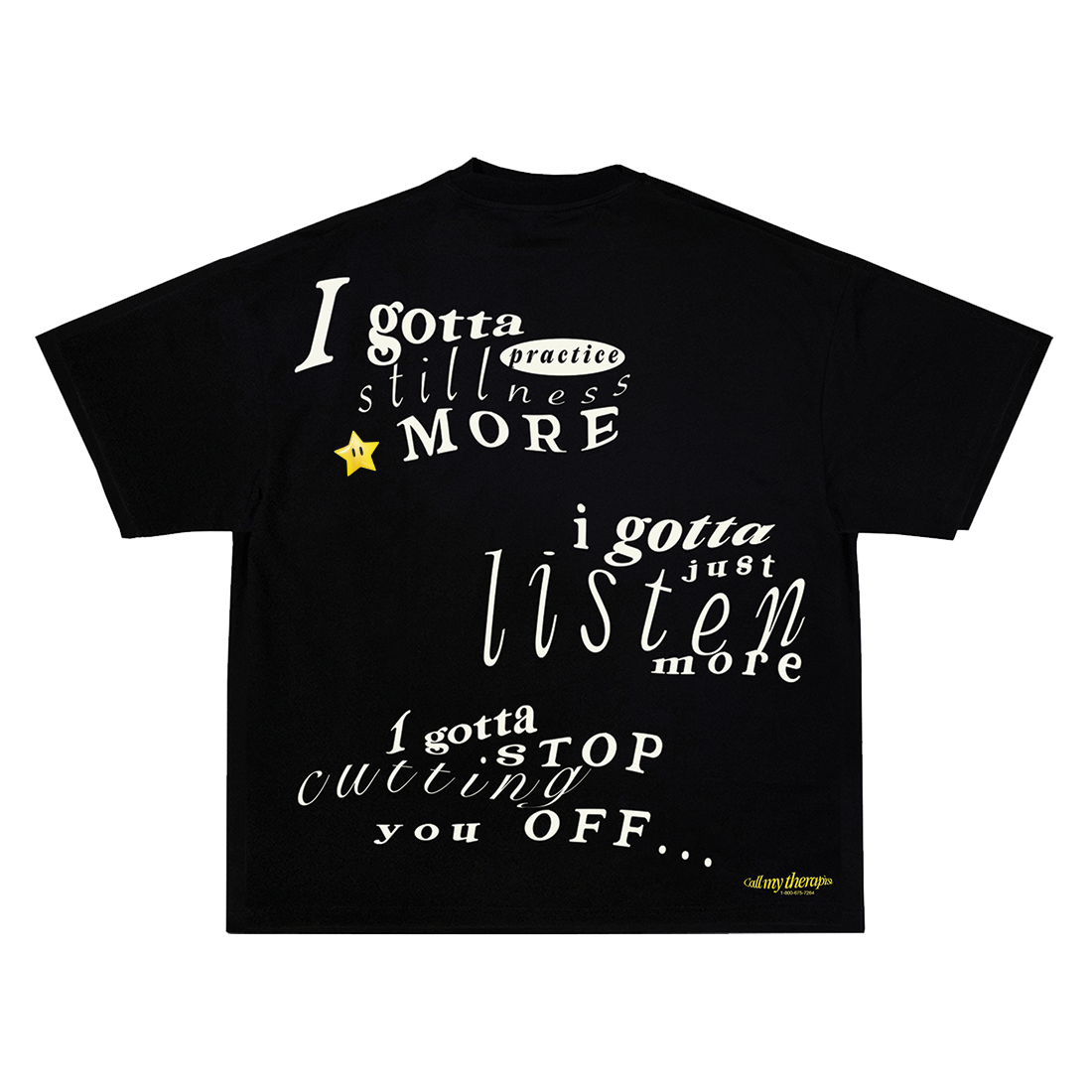 "I Gotta Practice Stillness More" Black T-Shirt back