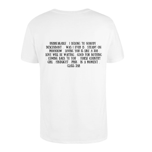 White Descendant Tracklist Tee Back